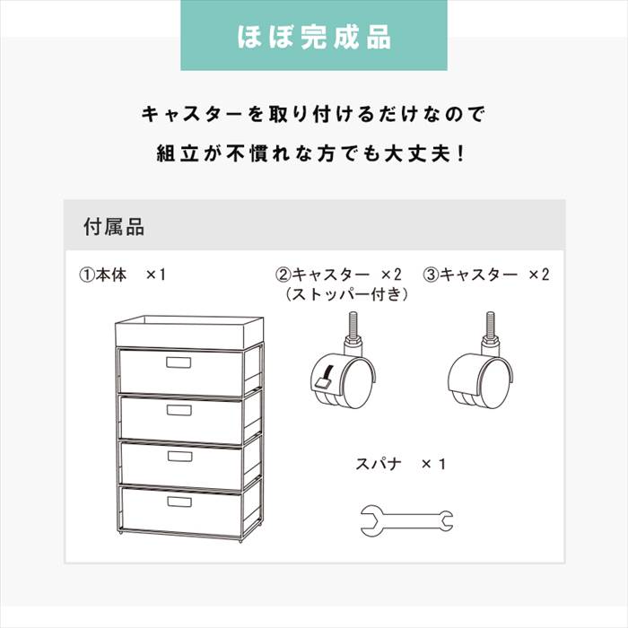ランドリーラック 通販 RAN-2412 ランドリー収納 ランドリー ラック 引き出し 1列 4段 キャスター付き 水回り 収納 防水素材 大容量 洗面所 ランドリーラック | HAGiHARA | 07