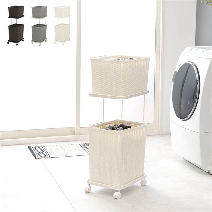 ランドリーラック 通販 RAN-2427 ランドリー収納 ランドリー ラック ランドリーバスケット カゴ 2個 脱衣かご 2段 キャスター付き 水回り 収納 ランドリーラック | HAGiHARA | 01