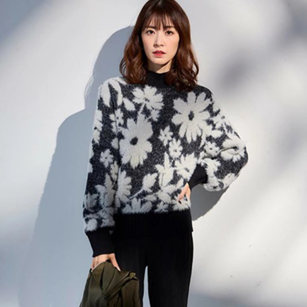 ニット レディース 柄 通販 セーター シャギーニット プルオーバー 長袖 花柄ジャガードフェザーニット 秋冬 秋 冬 おしゃれ シンプル 女性 大人かわいい ニット |  | 01