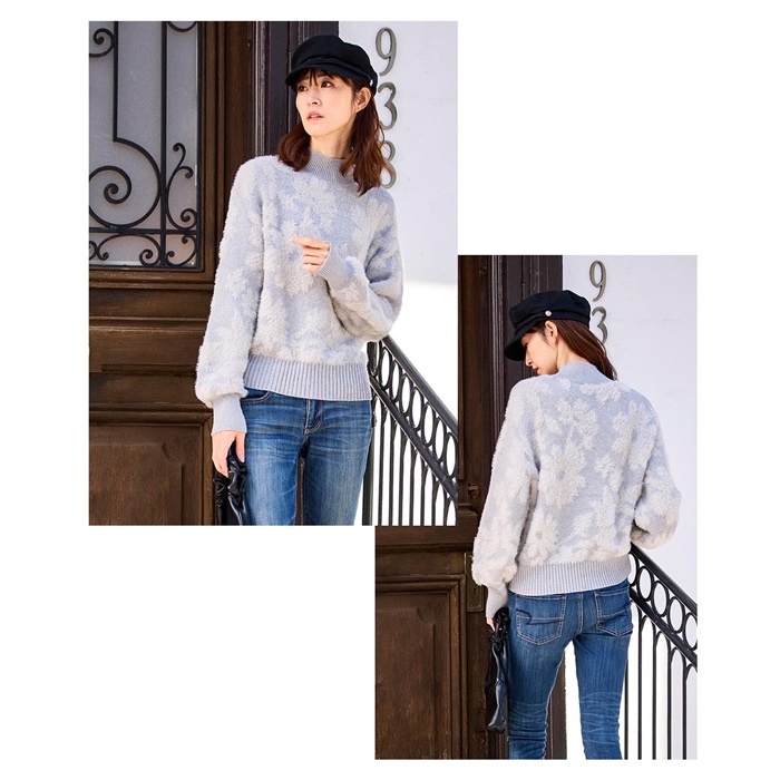 ニット レディース 柄 通販 セーター シャギーニット プルオーバー 長袖 花柄ジャガードフェザーニット 秋冬 秋 冬 おしゃれ シンプル 女性 大人かわいい ニット |  | 12