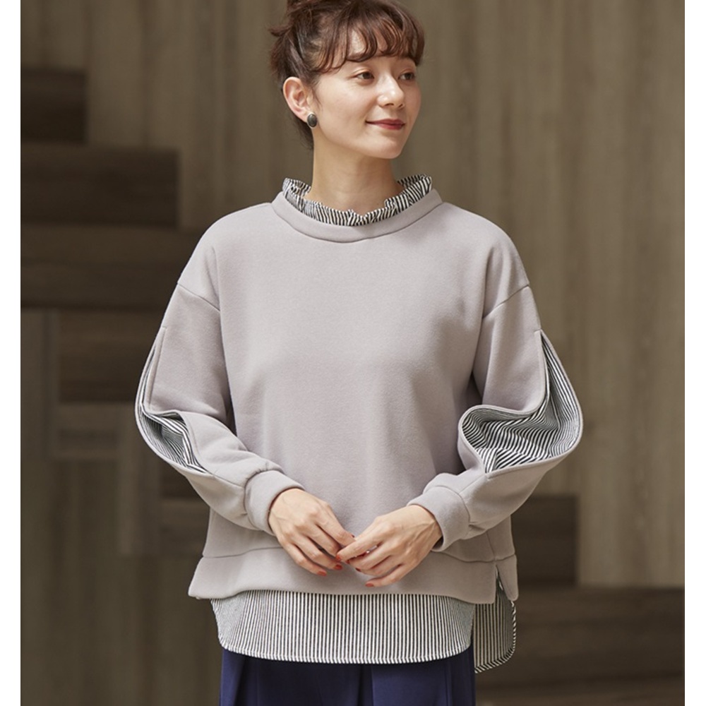トレーナー 裏起毛 レディース 冬 通販 プルオーバー きれいめ オフィス 秋冬 春 秋 ほっそり魅せるあったか裏起毛重ね着風プルオーバー 重ね着風 トレーナー |  | 02