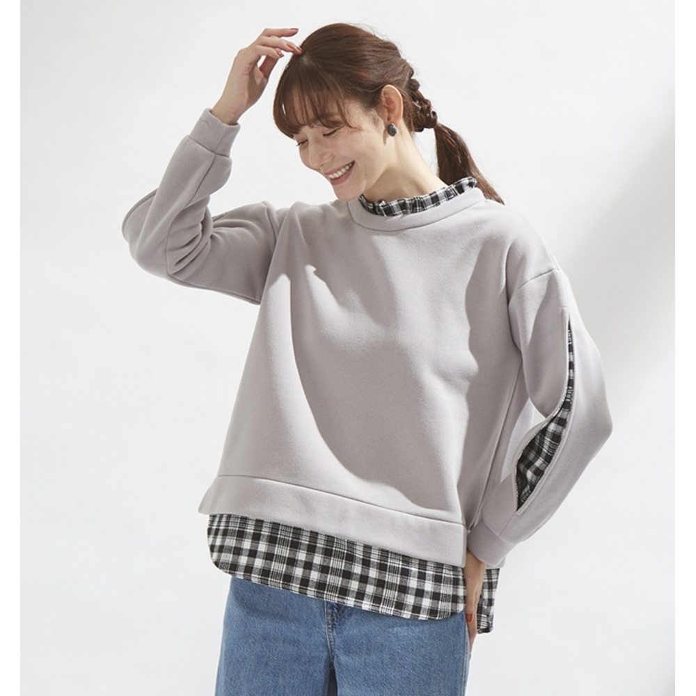 トレーナー 裏起毛 レディース 冬 通販 プルオーバー きれいめ オフィス 秋冬 春 秋 ほっそり魅せるあったか裏起毛重ね着風プルオーバー 重ね着風 トレーナー |  | 04