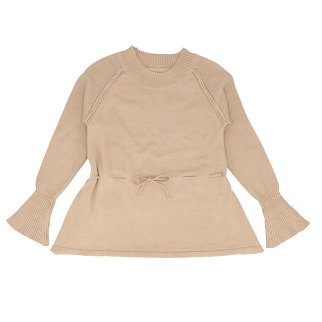 ニット レディース 春 通販 春服 可愛い 長袖 チュニック 大人可愛い ウエストリボン おしゃれ シンプル ラッパ袖 秋冬 秋 ブラック 黒 ベージュ Backyard Family 通販 Paypayモール