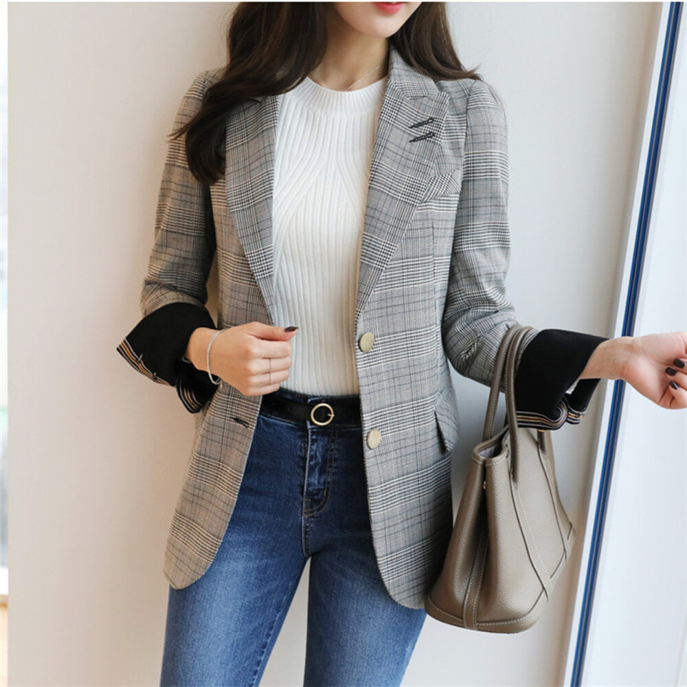 テーラードジャケット レディース 通販 テーラード ジャケット チェック ミドル丈 羽織もの 冬 秋冬 カジュアル オフィス 通勤 ビジネス テーラードジャケット | BACKYARD FAMILY | 01