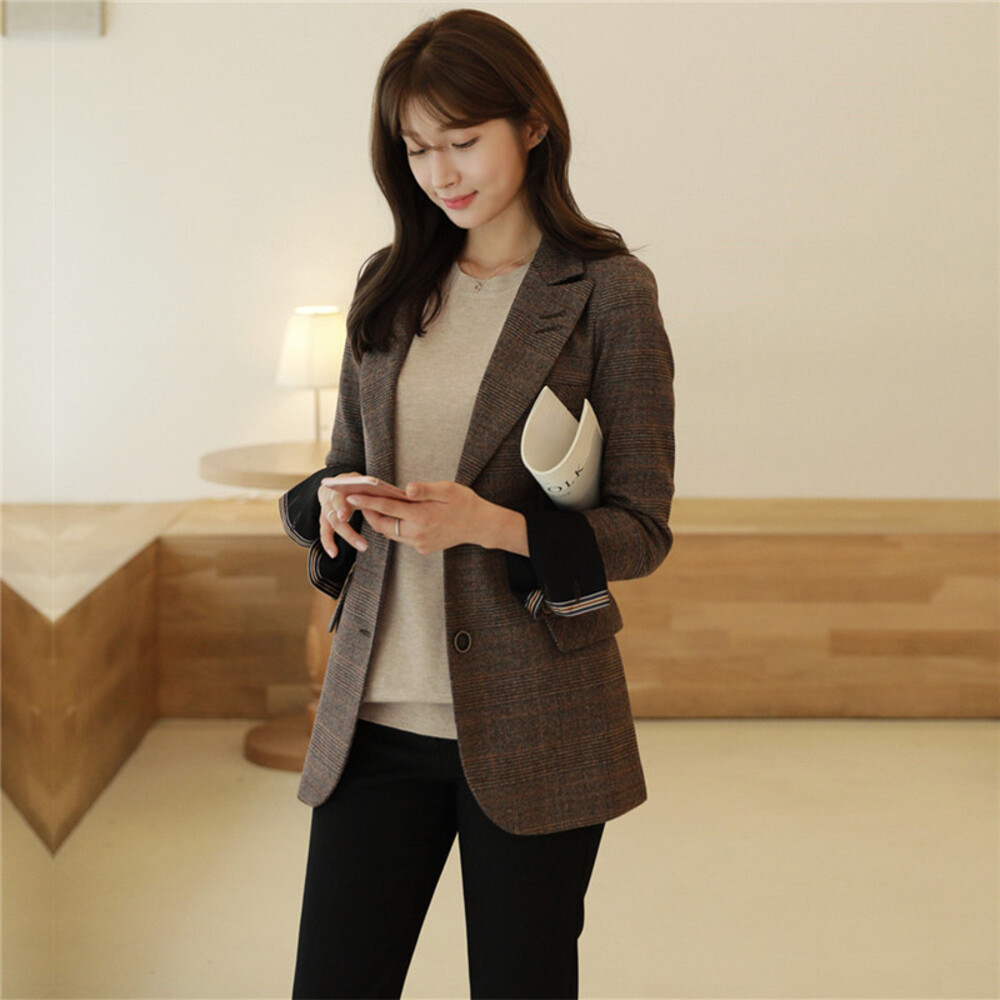 テーラードジャケット レディース 通販 テーラード ジャケット チェック ミドル丈 羽織もの 冬 秋冬 カジュアル オフィス 通勤 ビジネス テーラードジャケット | BACKYARD FAMILY | 03