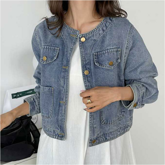 デニムジャケット レディース 通販 ノーカラージャケット デニム ジャケット ノーカラー ブルゾン Gジャン ジージャン デニムジャケット |  | 07