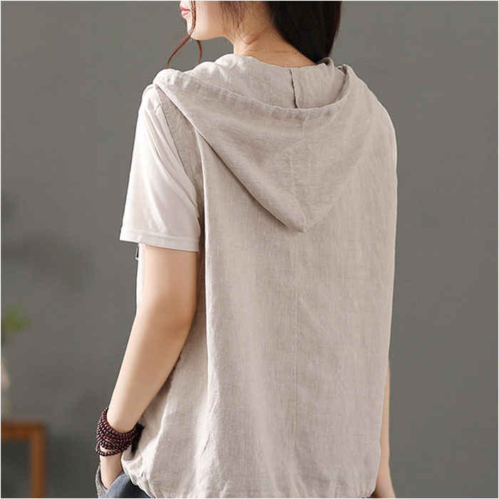 ベスト レディース 前開き 通販 前あきベスト フード付きベスト 綿麻混 ポケット付き 羽織もの はおりもの 重ね着 レイヤード 春 夏 秋 シンプル 無地 ベスト |  | 03