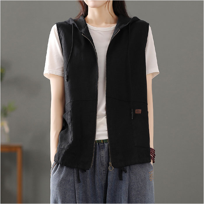 ベスト レディース 前開き 通販 前あきベスト フード付きベスト 綿麻混 ポケット付き 羽織もの はおりもの 重ね着 レイヤード 春 夏 秋 シンプル 無地 ベスト |  | 04