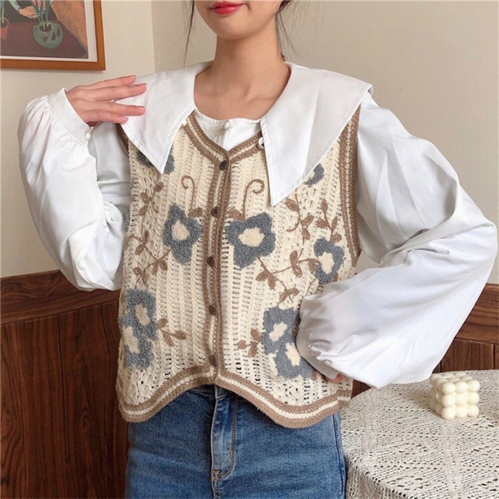 ベスト ボタン付き 前開き レディース ニットベスト 通販 ニット 花柄ニット 前あきベスト ノースリーブ 花柄 フラワー 重ね着 レイヤード 春 秋 冬 ベスト | BACKYARD FAMILY | 14