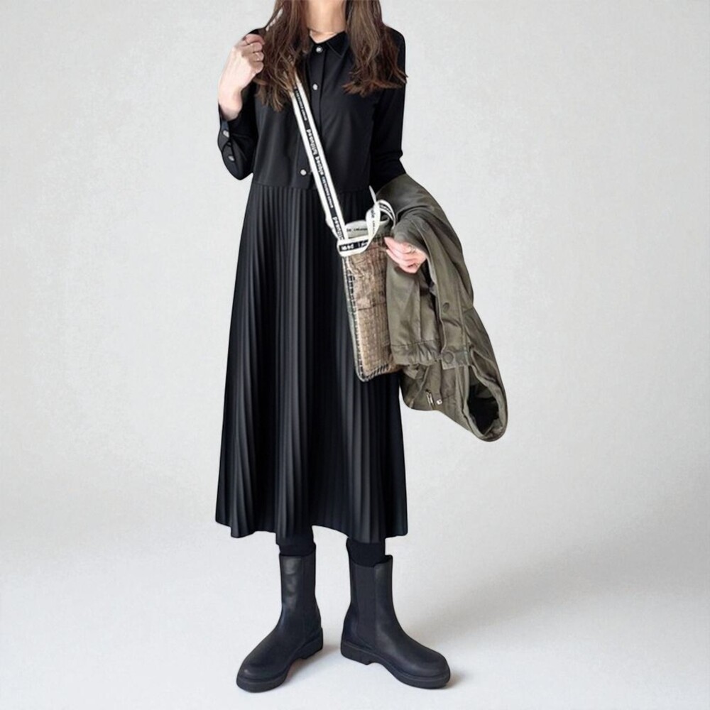 シャツワンピース 長袖 きれいめ 通販 レディース ワンピース シャツワンピ ロングシャツワンピース プリーツワンピース ロングワンピース | BACKYARD FAMILY | 01