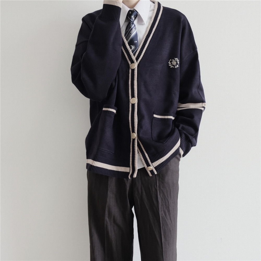 カーディガン メンズ 通販 スクールカーディガン 学生服 長袖 男子 アウター 通学 Vネック おしゃれ ワンポイント 前開き カーデ 中学生 高校生 ゆったり | BACKYARD FAMILY | 02