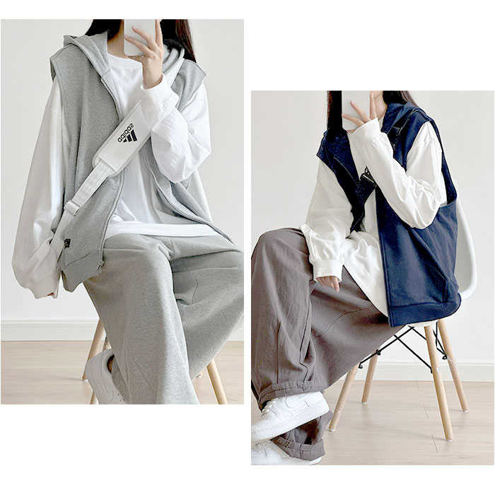 フード付きベスト レディース 通販 袖なしパーカー ノースリーブパーカー スウェットベスト フード付き ジップアップパーカー 体型カバー フード付きベスト |  | 02