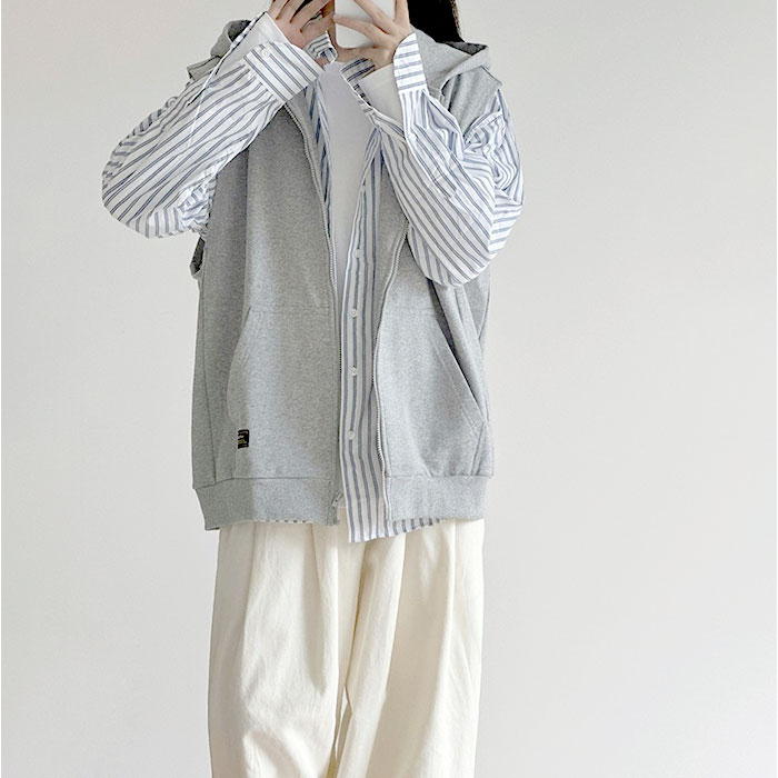 フード付きベスト レディース 通販 袖なしパーカー ノースリーブパーカー スウェットベスト フード付き ジップアップパーカー 体型カバー フード付きベスト |  | 06