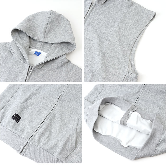 フード付きベスト レディース 通販 袖なしパーカー ノースリーブパーカー スウェットベスト フード付き ジップアップパーカー 体型カバー フード付きベスト |  | 08