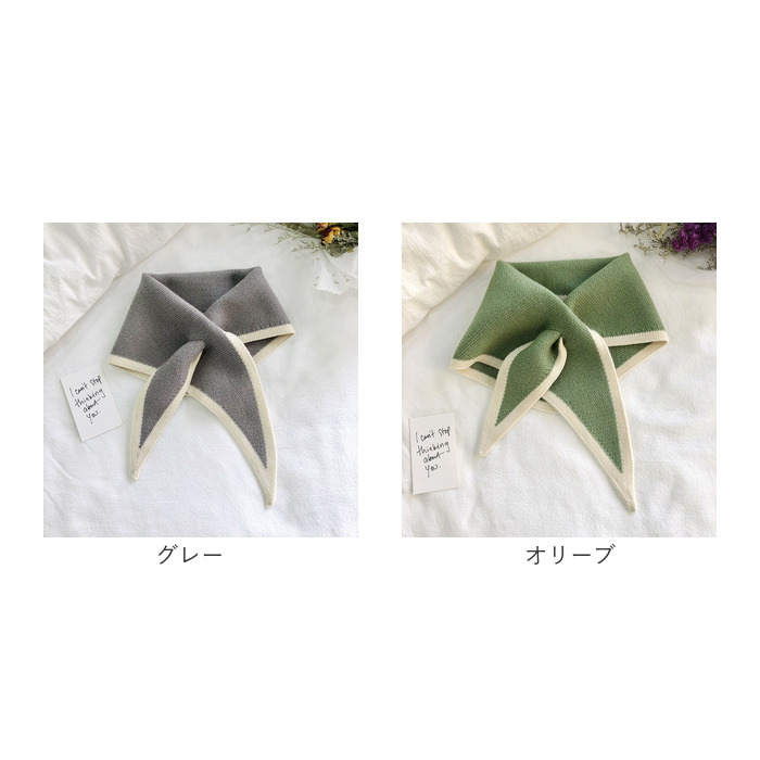 ニットスカーフ マフラー おしゃれ 通販 レディース ティペット ミニマフラー ワンポイント ニット スカーフ アクセント かわいい つけ襟風 推し色 |  | 19