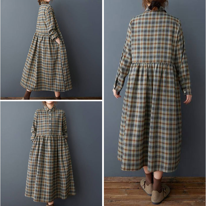 シャツワンピース ロング 通販 ロングワンピース シャツワンピ チェック柄 ワンピース レディース ワンピ シャツ 長袖 ロング丈 フレア | BACKYARD FAMILY | 11