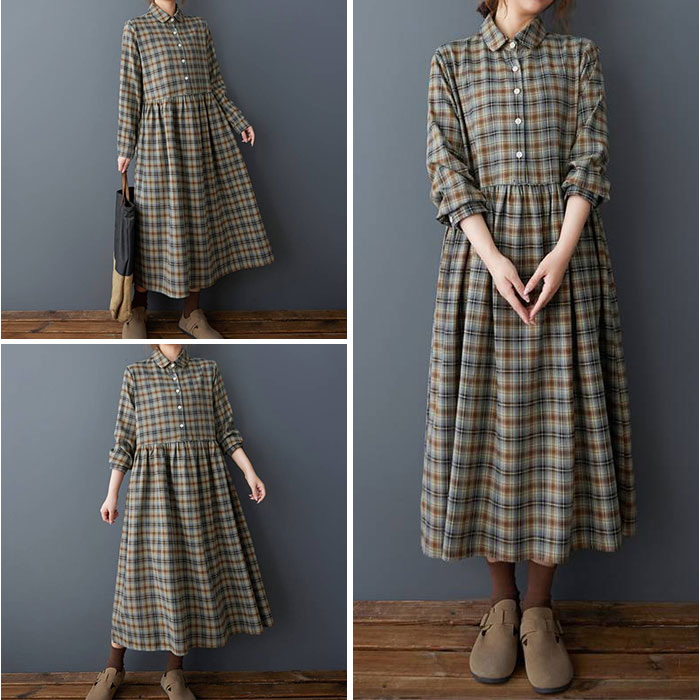 シャツワンピース ロング 通販 ロングワンピース シャツワンピ チェック柄 ワンピース レディース ワンピ シャツ 長袖 ロング丈 フレア | BACKYARD FAMILY | 12