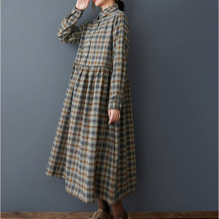 シャツワンピース ロング 通販 ロングワンピース シャツワンピ チェック柄 ワンピース レディース ワンピ シャツ 長袖 ロング丈 フレア | BACKYARD FAMILY | 14