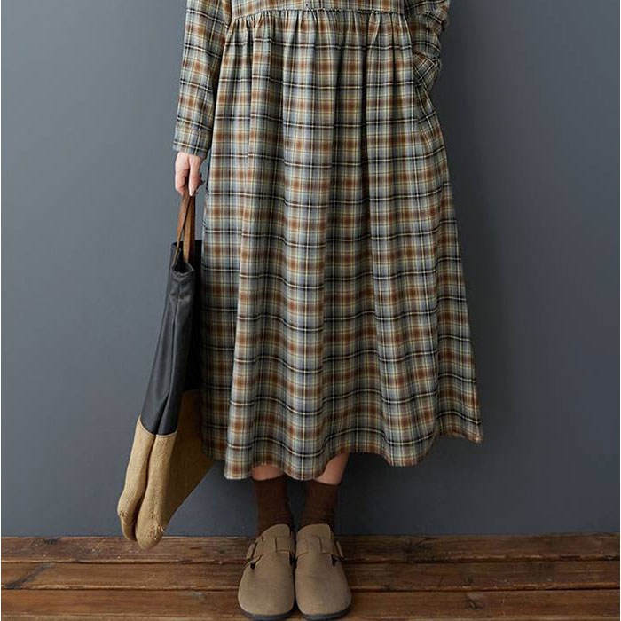 シャツワンピース ロング 通販 ロングワンピース シャツワンピ チェック柄 ワンピース レディース ワンピ シャツ 長袖 ロング丈 フレア | BACKYARD FAMILY | 15