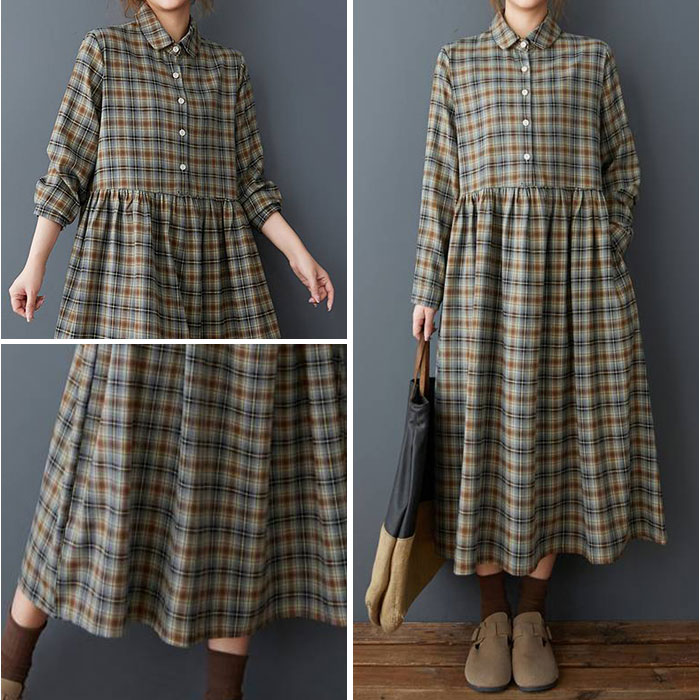 シャツワンピース ロング 通販 ロングワンピース シャツワンピ チェック柄 ワンピース レディース ワンピ シャツ 長袖 ロング丈 フレア | BACKYARD FAMILY | 10