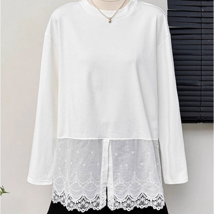 チュニック 大人可愛い 通販 長袖 プルオーバー カットソー ロンt レディース レース 切替 ロングtシャツ シャツ トップス 重ね着 体型カバー チュニック | BACKYARD FAMILY | 09