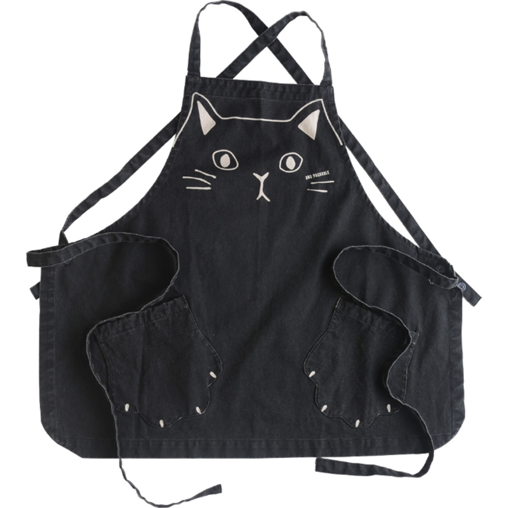 AND PACKABLE アンドパッカブル エプロン 猫 通販 前掛 前掛け ワークエプロン カフェエプロン 猫モチーフ ネコ ねこ ポケット ユニセックス かわいい | AND PACKABLE | 02