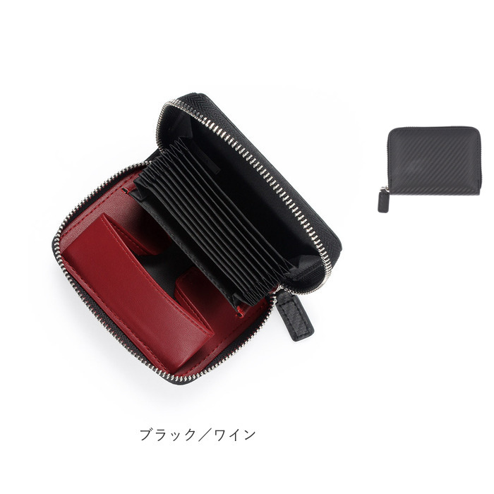 BLACK&WHITEネコ×クラックメタリックブルーミニレザーウォレット