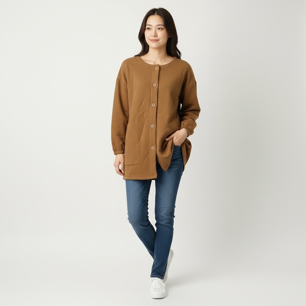 割烹着 おしゃれ あったか 通販 かっぽう着 スモック エプロン 長袖 前開き 前ボタン 保育士 レディース 大人 ポケット あたたかい 暖かい 割烹着 |  | 02