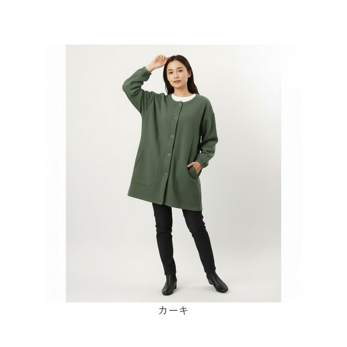 割烹着 おしゃれ あったか 通販 かっぽう着 スモック エプロン 長袖 前開き 前ボタン 保育士 レディース 大人 ポケット あたたかい 暖かい 割烹着 |  | 13