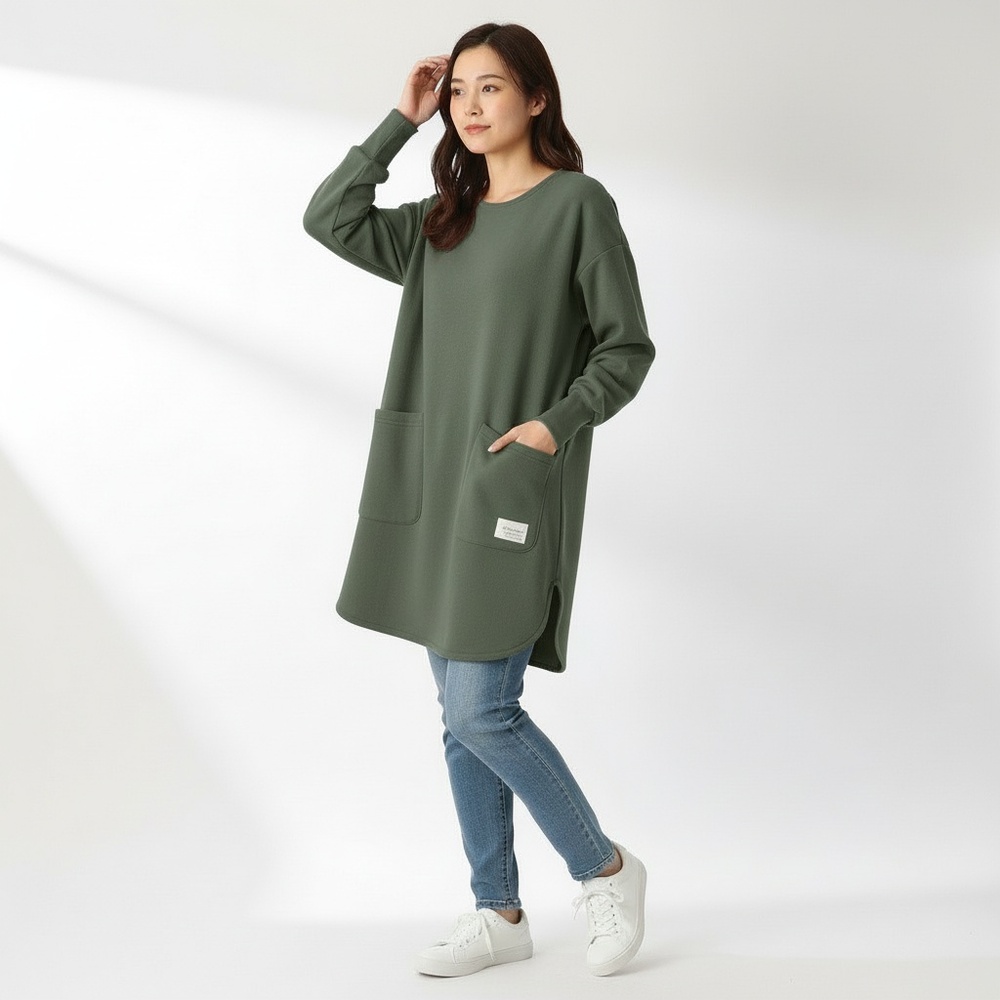 割烹着 おしゃれ あったか 通販 かっぽう着 スモック エプロン 長袖 後ろボタン 保育士 レディース 大人 ポケット あたたかい 暖かい 袖リブ付き 割烹着 |  | 03