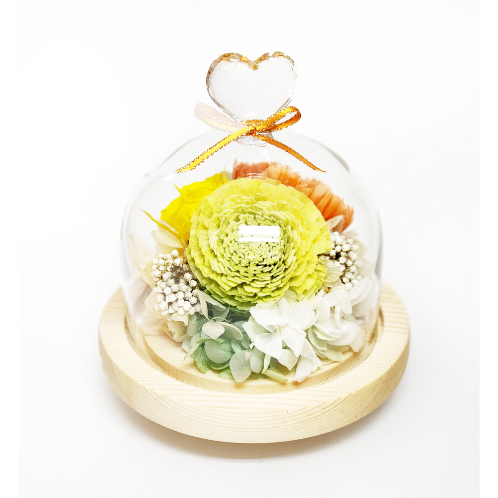 お供え プリザーブドフラワー ガラスドーム 通販 ハート アレンジメント 供養 仏花 供え花 献花 ドームタイプ ドーム プリザ 長持ち 飾り かわいい 仏壇用 | ブランド登録なし | 01