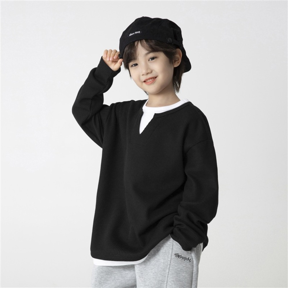ワッフル tシャツ キッズ 通販 長袖シャツ ワッフルＴシャツ カジュアルシャツ トップス シンプル カジュアル 重ね着デザイン 子供服 子供用 軽量 ワッフル | BACKYARD FAMILY | 02