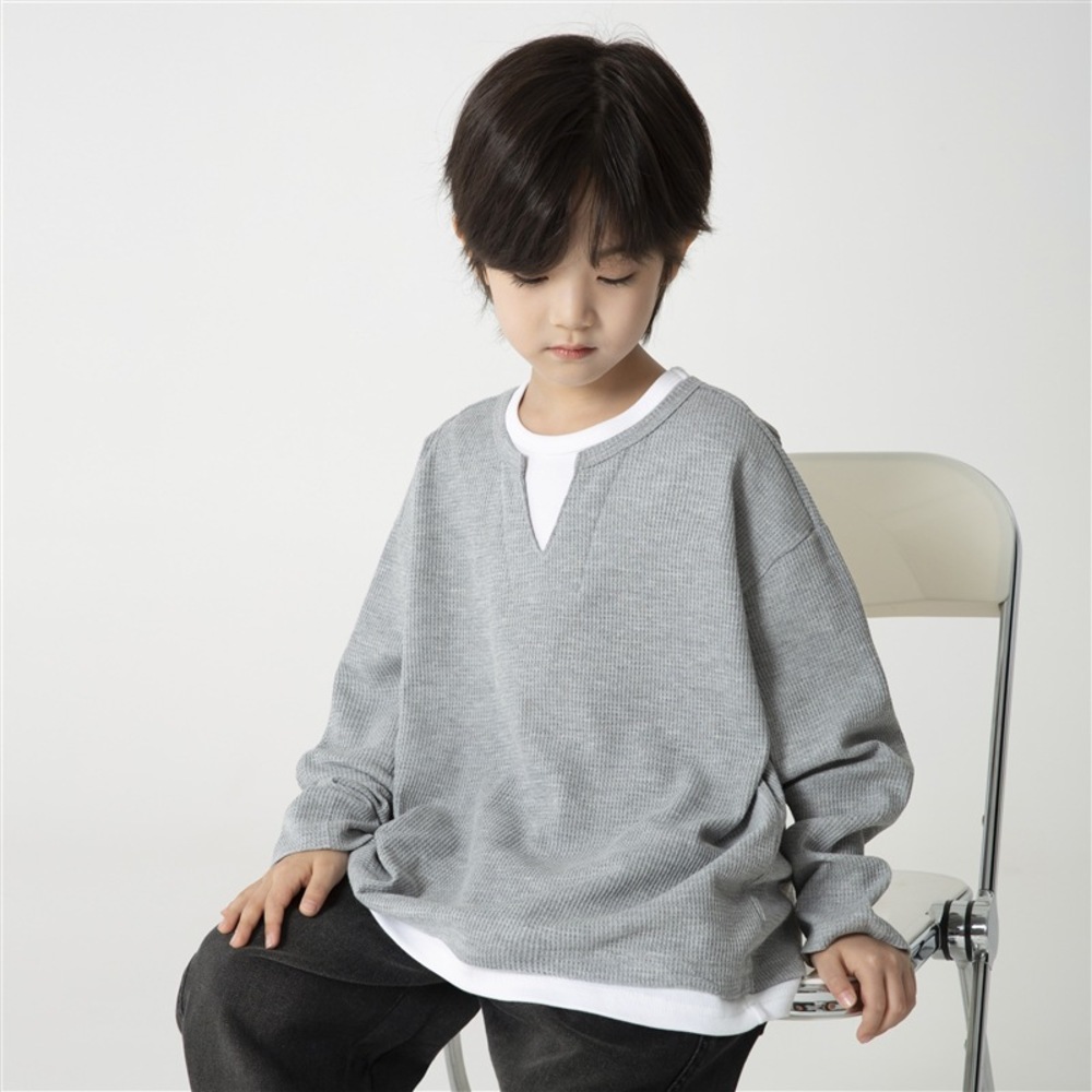 ワッフル tシャツ キッズ 通販 長袖シャツ ワッフルＴシャツ カジュアルシャツ トップス シンプル カジュアル 重ね着デザイン 子供服 子供用 軽量 ワッフル | BACKYARD FAMILY | 01