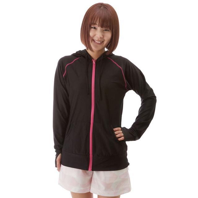 ラッシュガード レディース 長袖 パーカー 日焼け予防 ショート丈 フード おしゃれ ジップアップ 水陸両用 水着 紫外線対策 日焼け防止 uvカット | ブランド登録なし | 01