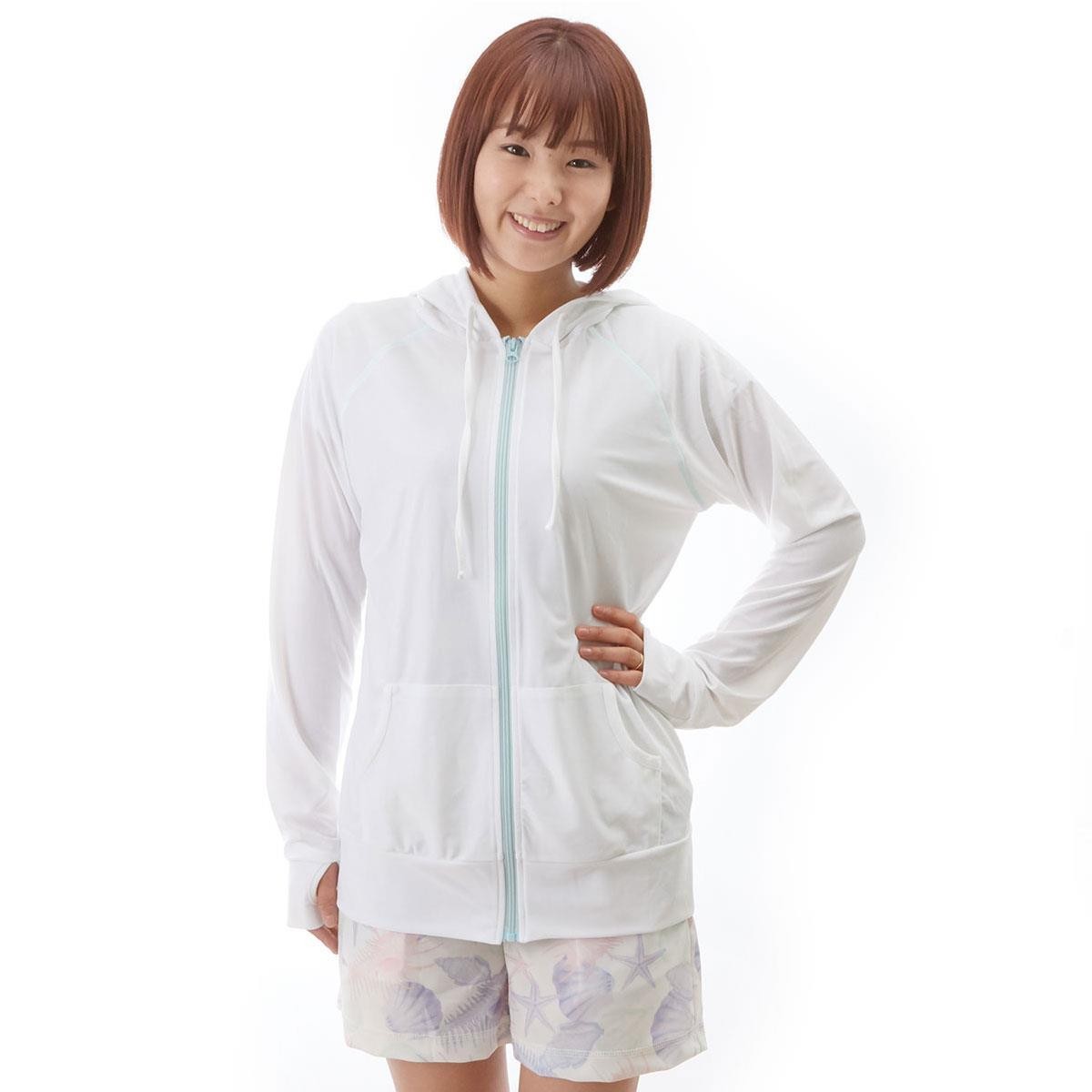 ラッシュガード レディース 長袖 パーカー 日焼け予防 ショート丈 フード おしゃれ ジップアップ 水陸両用 水着 紫外線対策 日焼け防止 uvカット | ブランド登録なし | 02