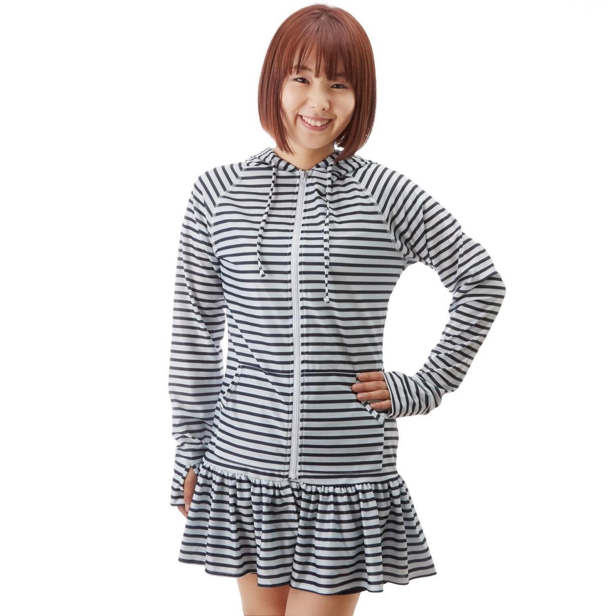 ラッシュガード パーカー 長袖 レディース uv 通販 ワンピース フード 指穴付き ジップアップ 水陸両用 フリル 紫外線対策 日焼け防止 uvカット ロング | ブランド登録なし | 12