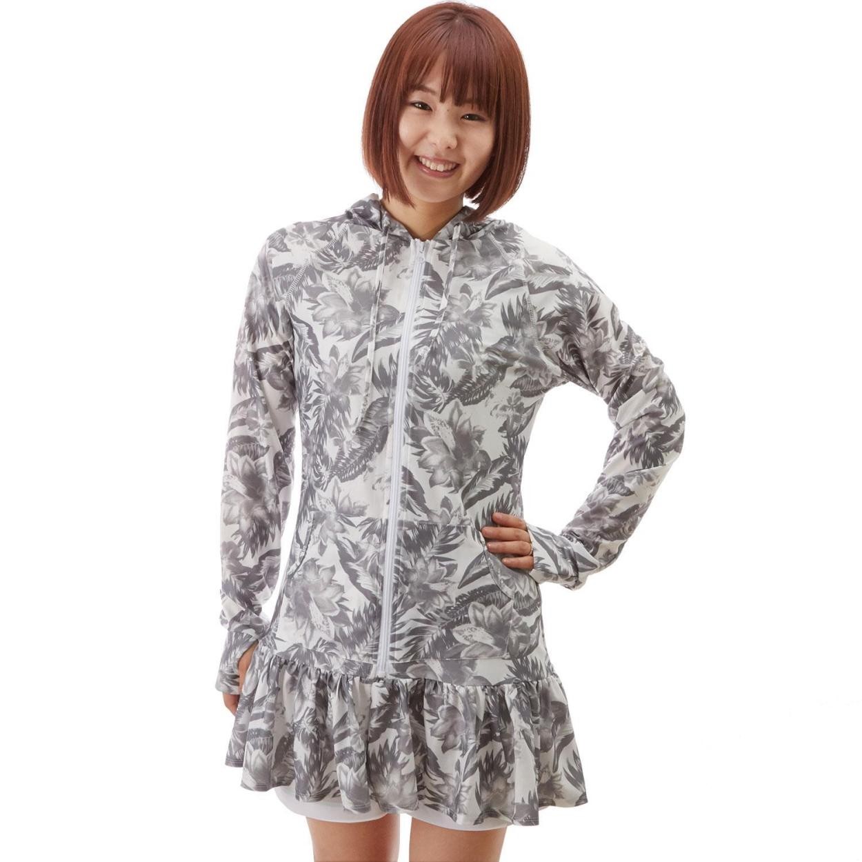 ラッシュガード パーカー 長袖 レディース uv 通販 ワンピース フード 指穴付き ジップアップ 水陸両用 フリル 紫外線対策 日焼け防止 uvカット ロング | ブランド登録なし | 13