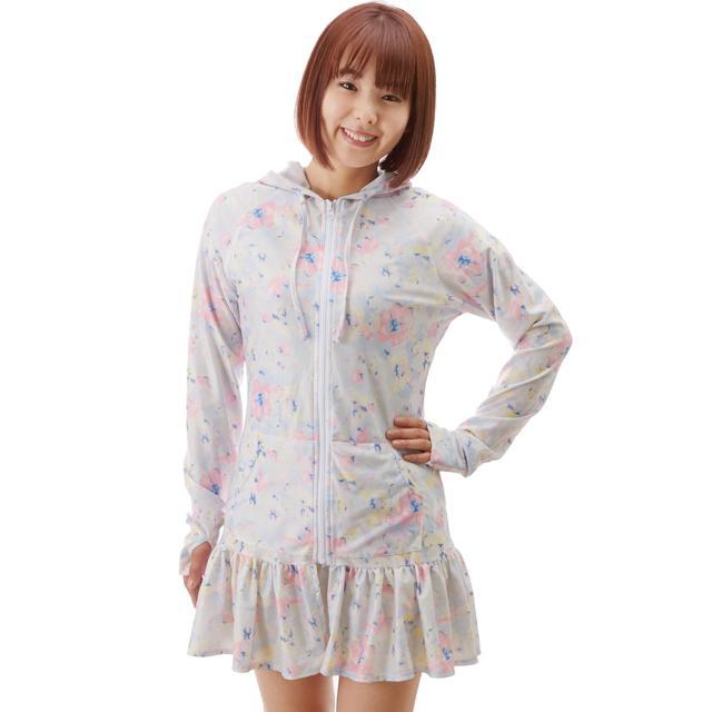 ラッシュガード パーカー 長袖 レディース uv 通販 ワンピース フード 指穴付き ジップアップ 水陸両用 フリル 紫外線対策 日焼け防止 uvカット ロング | ブランド登録なし | 11