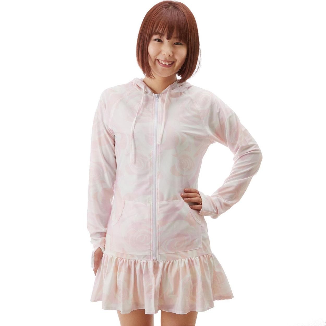 ラッシュガード パーカー 長袖 レディース uv 通販 ワンピース フード 指穴付き ジップアップ 水陸両用 フリル 紫外線対策 日焼け防止 uvカット ロング | ブランド登録なし | 17