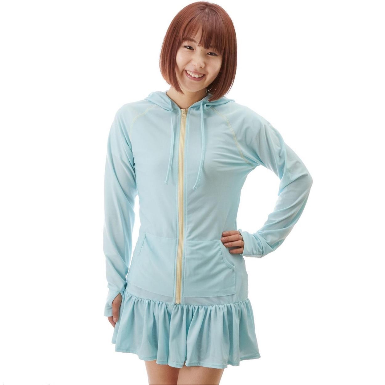 ラッシュガード パーカー 長袖 レディース uv 通販 ワンピース フード 指穴付き ジップアップ 水陸両用 フリル 紫外線対策 日焼け防止 uvカット ロング | ブランド登録なし | 06