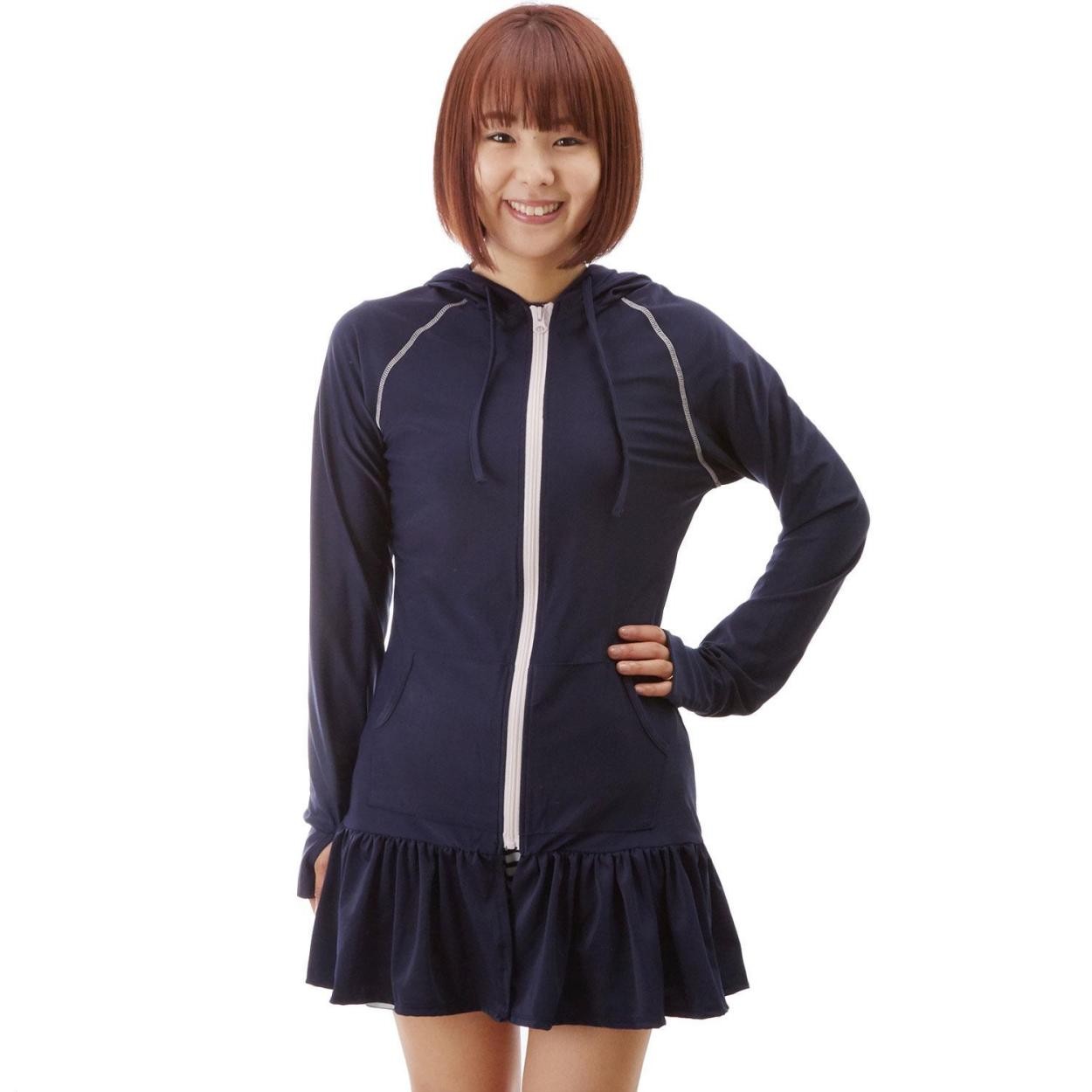 ラッシュガード パーカー 長袖 レディース uv 通販 ワンピース フード 指穴付き ジップアップ 水陸両用 フリル 紫外線対策 日焼け防止 uvカット ロング | ブランド登録なし | 04