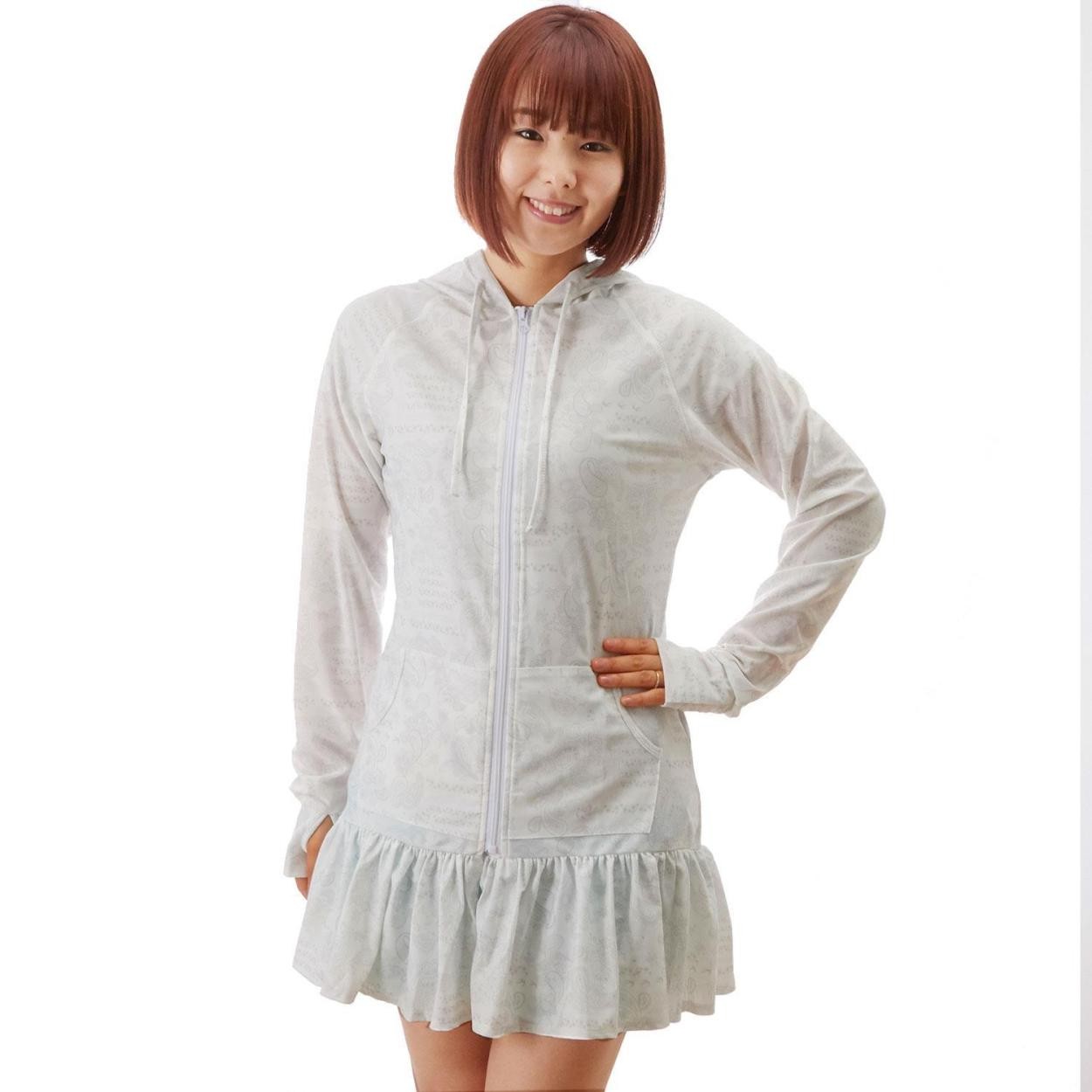 ラッシュガード パーカー 長袖 レディース uv 通販 ワンピース フード 指穴付き ジップアップ 水陸両用 フリル 紫外線対策 日焼け防止 uvカット ロング | ブランド登録なし | 15