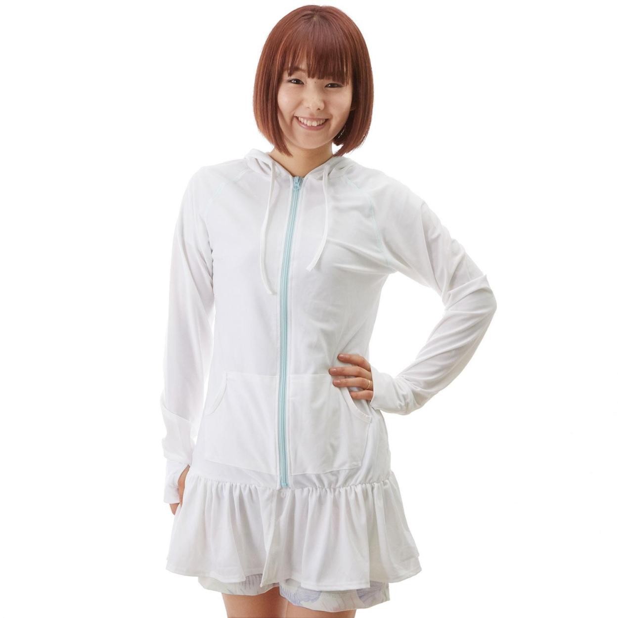 ラッシュガード パーカー 長袖 レディース uv 通販 ワンピース フード 指穴付き ジップアップ 水陸両用 フリル 紫外線対策 日焼け防止 uvカット ロング | ブランド登録なし | 02