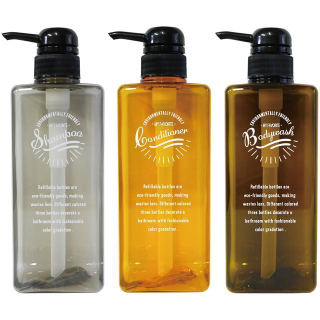 詰め替えボトル おしゃれ シャンプー Pecolo ペコロ ディスペンサー 600ml 3本セット 詰め替え つめかえ シャンプー ポンプ ボディーソープ  詰め替えボトル |  | 01