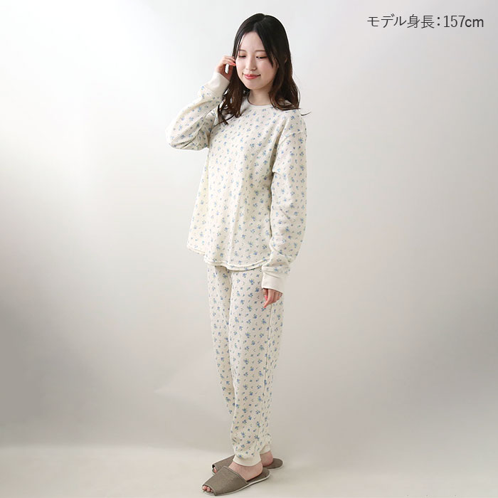 ワッフル 生地 セットアップ 通販 JEMORGAN サーマル JD570-59S 花柄 かわいい ルームウェア 上下セット レディース ロンT パジャマ 部屋着 小花柄 ワッフル | JEMORGAN | 09