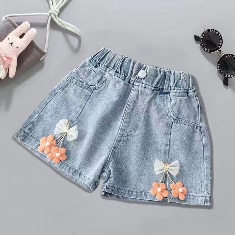 デニムショートパンツスカート 通販 パンツ ショートパンツ 短パン 子供服 こども服 子ども服 子供 女の子 ボトムス プリーツ 花 デニムショートパンツスカート | BACKYARD FAMILY | 02