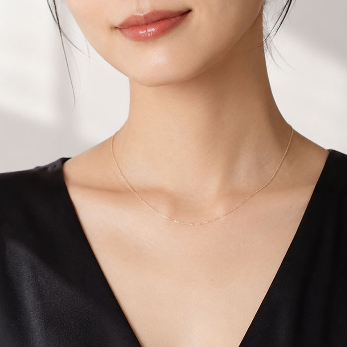 金 ネックレス 18金 通販 日本製 ネックレスチェーン チェーンネックレス 18K 長さ40cm チェーン k18 太さ1.0mm カットボールネックレス 金の画像