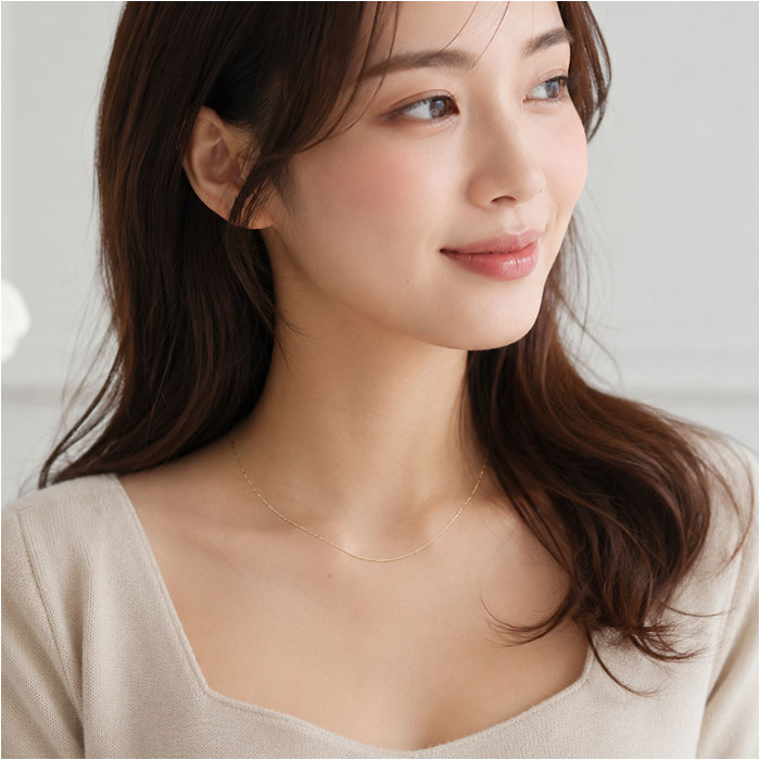 金 ネックレス 18金 通販 日本製 ネックレスチェーン チェーンネックレス 18K 長さ40cm チェーン k18 太さ1.0mm カットボールネックレス 金の画像