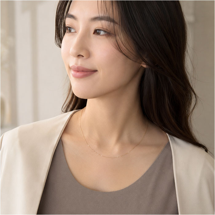 金 ネックレス 18金 通販 日本製 ネックレスチェーン チェーンネックレス 18K 長さ40cm チェーン k18 太さ1.0mm カットボールネックレス 金の画像