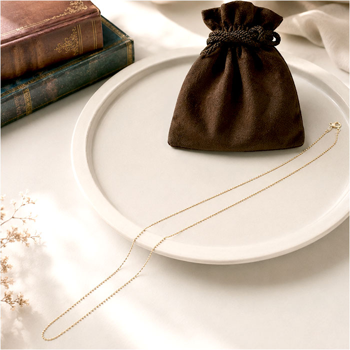 金 ネックレス 18金 通販 日本製 ネックレスチェーン チェーンネックレス 18K 長さ40cm チェーン k18 太さ1.0mm カットボールネックレス 金の画像